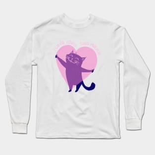 Cute blue cat holding a big pink heart - version 3 Long Sleeve T-Shirt